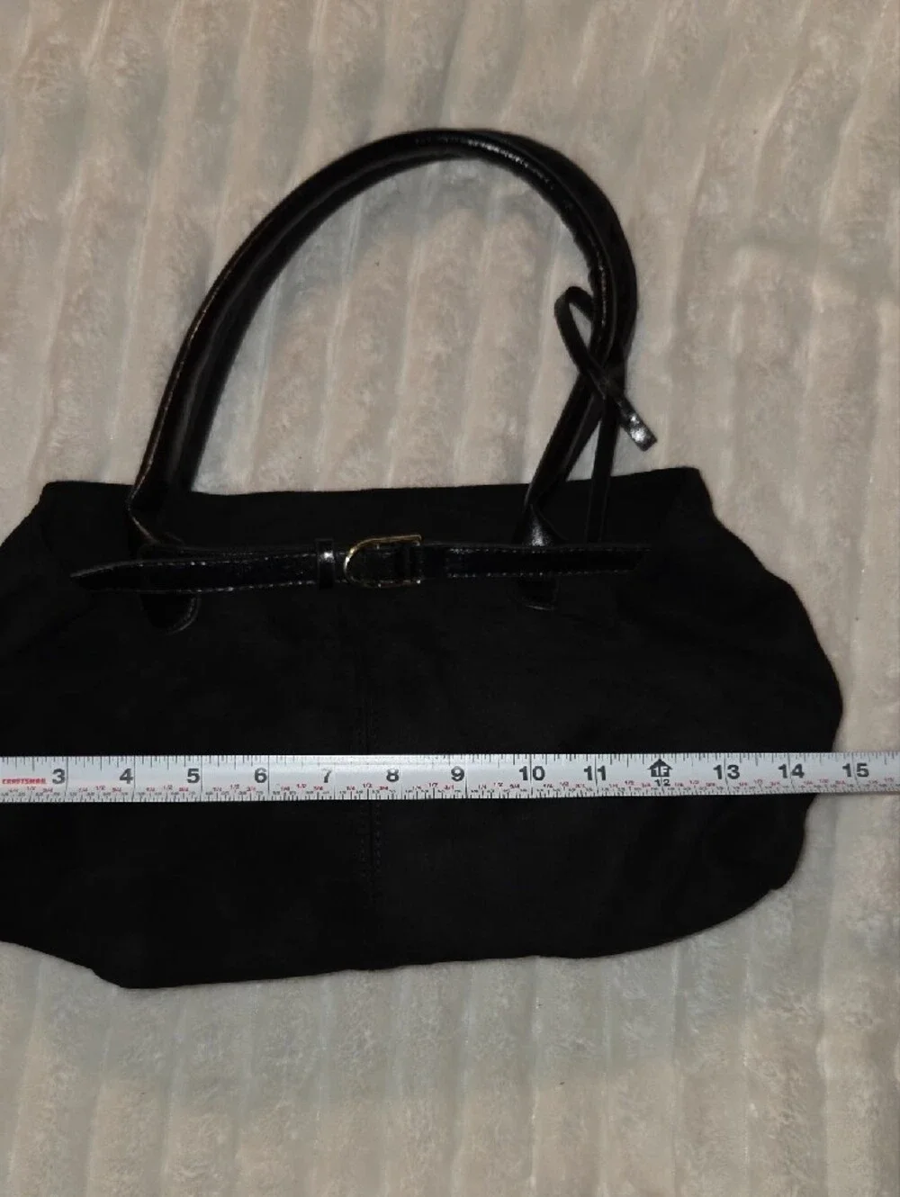 Black Suede Shoulder Bag with Leather Trim